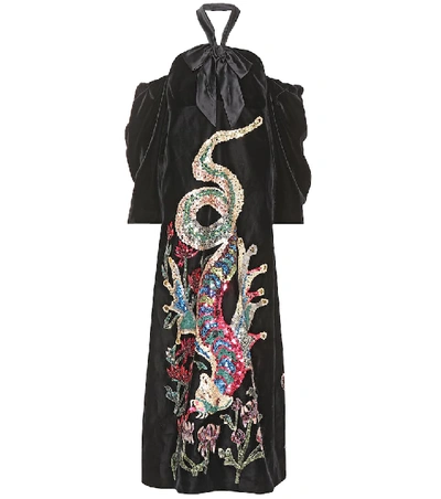 Gucci Sequin Embroidered Velvet Gown In Black