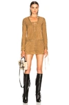 SAINT LAURENT SAINT LAURENT SUEDE LACE UP MINI DRESS IN BROWN,NEUTRALS