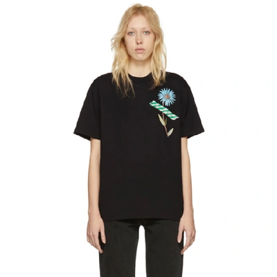 Off-white Floral Tape Print Stretch Cotton T-shirt In Black