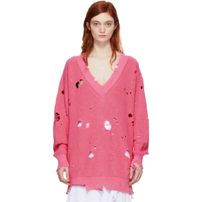 Msgm Oversize Holey Knitted Jumper In Pink