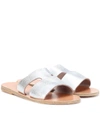 Ancient Greek Sandals Apteros Cutout Leather Flat Slide Sandals In Silver