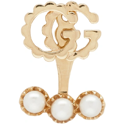 Gucci Running G 18kt Gold Single Earring With Pearls In Undefined