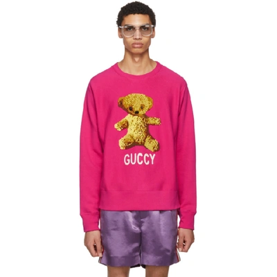 Gucci Cotton Sweatshirt With Teddy Bear In Pink/purple