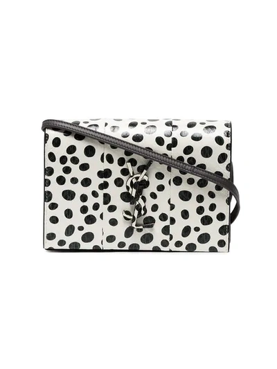 Saint Laurent Black And White Kate Polka Dot Leather Wallet On A Chain