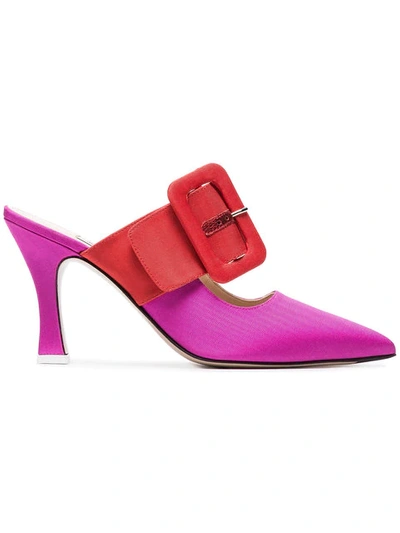 Attico Chloe Two-tone Moire Mules In Pink/red