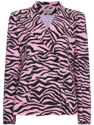 Ashley Williams Tiger Print Double Breasted Blazer In Pink&purple