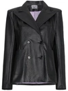 ASHLEY WILLIAMS DOUBLE BREASTED FAUX LEATHER BLAZER,AWSS180712587021