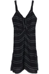 PROENZA SCHOULER WOMAN KNOTTED FRINGE-TRIMMED STRIPED CREPE MINI DRESS BLACK,US 7789028785334339