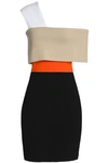ROSETTA GETTY WOMAN ONE-SHOUKDER colour-BLOCK PONTE MINI DRESS SAND,GB 12789547615818199