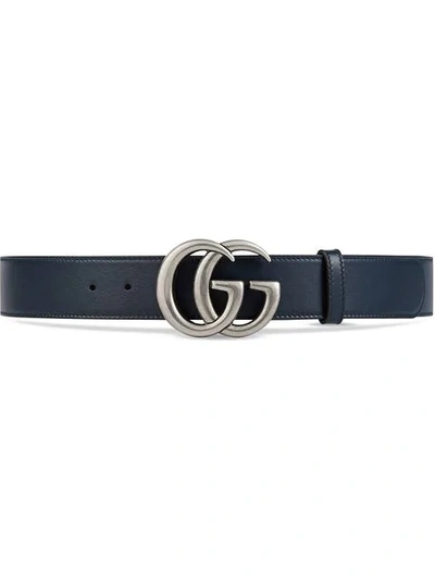 Gucci Leather Belt With Double G Buckle In Blue