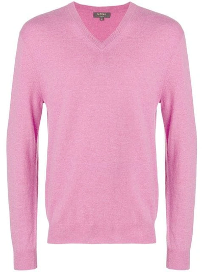 N•peal Burlington 1ply V-neck Sweater In Pink
