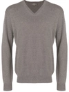 N•peal Burlington V-neck 1ply Sweater In Grey