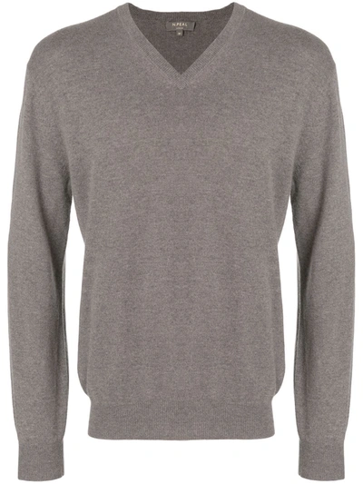 N•peal Burlington V-neck 1ply Sweater In Grey