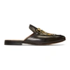 GUCCI Black Tiger Princetown Slippers,457135 BLM00