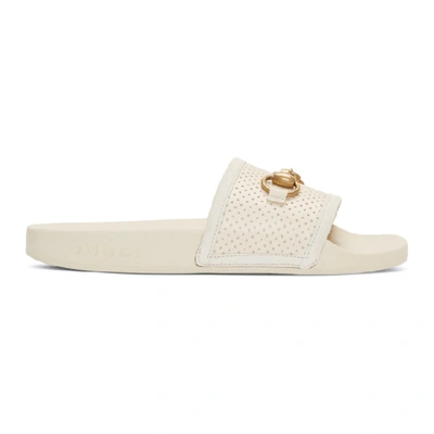Gucci Horsebit-detailed Perforated Rubber Slides In 9522 Ivory