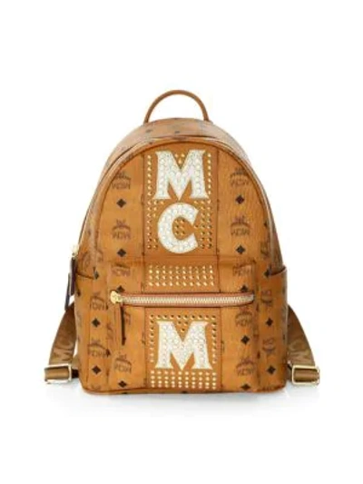 Mcm Medium Dual Stark Embellished Backpack In Cognac