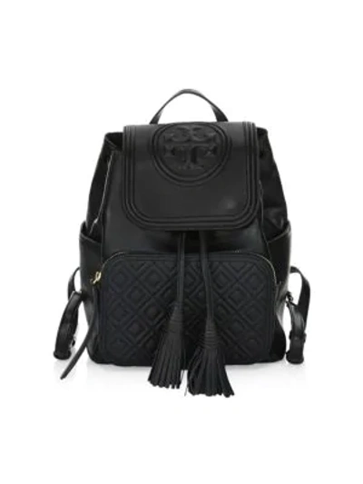 Tory Burch Fleming Lambskin Leather Backpack - Black In Black/gold