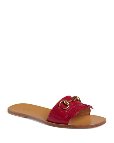 Gucci Varadero Leather Kiltie Slide With Bit In Red