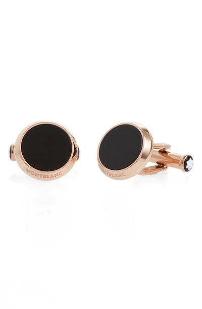 Montblanc Onyx-inlay Round Rose Golden Cufflinks In Black