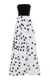 MONIQUE LHUILLIER ABSTRACT DOT PRINTED STRAPLESS GOWN,18336-819