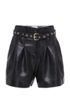 RED VALENTINO BELTED LEATHER SHORTS,QR0NH01E44M