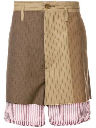 Marni Pinstriped Layered Wool Shorts In Brown