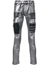 PHILIPP PLEIN metallic moto jeans,MDT0920PDE001N12740217