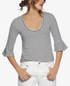 AVEC LES FILLES STRIPED TRUMPET-SLEEVE TOP