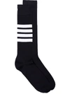THOM BROWNE Navy socks with white stripes,MAS022B0169012477622