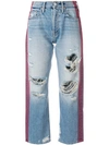 MOTHER CONTRAST STRIPE DISTRESSED JEANS,131458712742485
