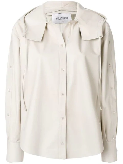Valentino Napa Leather Button-down Hooded Anorak Jacket In Off White