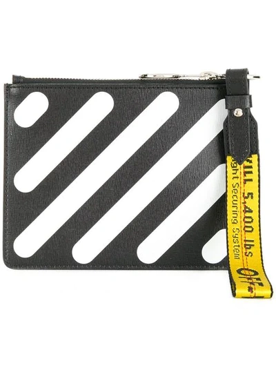 Off-white Diagonal Double Flap Leather Pouch In Black