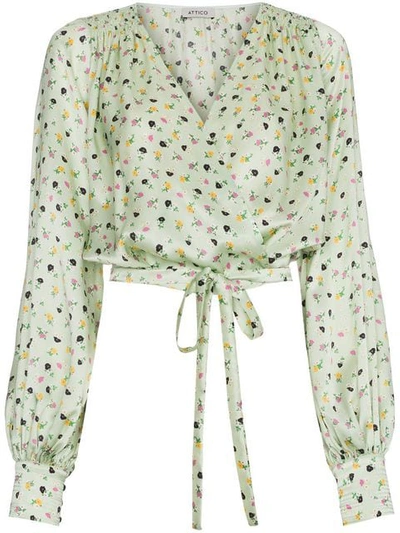 Attico Floral Print Wrap Silk Blouse In Multicolour