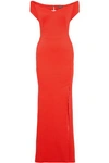 Zac Posen Off-the-shoulder Textured-cady Gown In Coral