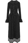 STELLA MCCARTNEY WOMAN SMOCKED RUFFLED POLKA-DOT SILK JUMPSUIT BLACK,AU 7789028784052248