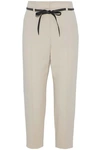 BRUNELLO CUCINELLI WOMAN BELTED CROPPED CREPE TAPERED PANTS BEIGE,US 7789028784115843