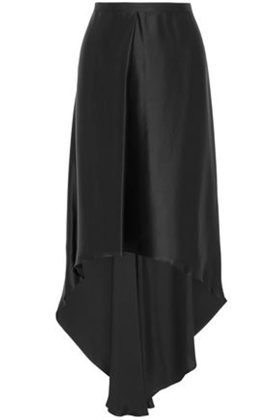 Brunello Cucinelli Aysmmetric Pleated Satin Skirt In Black