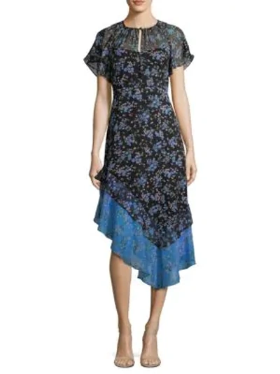 Nanette Lepore Desdemona Floral Silk Asymmetric Dress In Black Multi