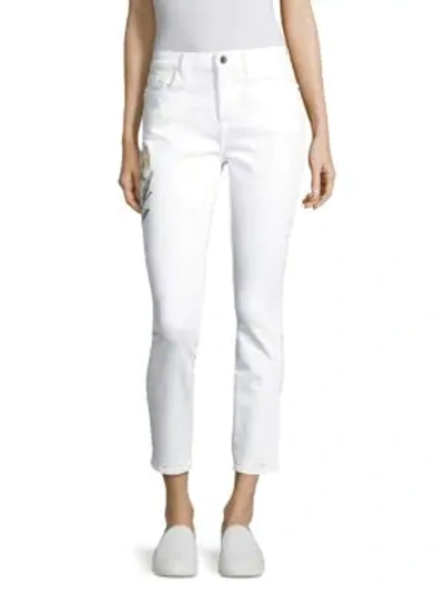 Jen7 Embroidered Ankle Skinny Jeans In White