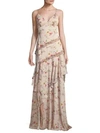THEIA Floral Ruffle Gown