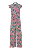 LA DOUBLEJ Pleated Floral-Print Crepe Jumpsuit,DRE0036VIS001