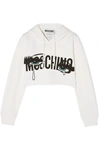 MOSCHINO CROPPED PRINTED STRETCH-COTTON JERSEY HOODIE
