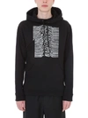 Raf Simons Black Convertible Joy Division 'unknown Pleasures' Two-piece Hoodie In Red-black 03099