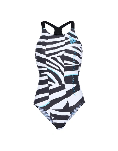 Adidas By Stella Mccartney Train Zebra-print Swimsuit In White