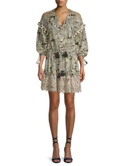 Alexis Persia V-neck Long-sleeve Palm-print Dress In Navy
