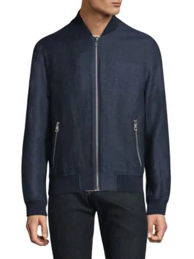 Michael Kors Striped Linen-cotton Bomber Jacket In Midnight