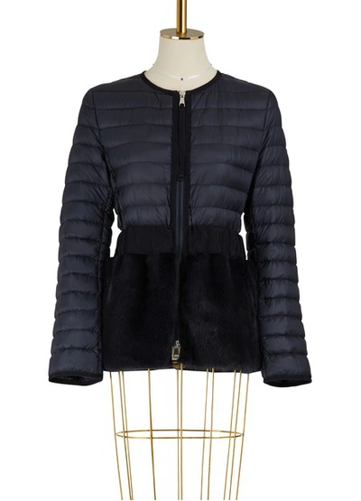 Moncler Hellolite Zip-front Quilted Puffer Coat With Mink Fur In Navy