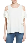Bobeau Cold Shoulder Ruffle Sleeve Top In Ivory
