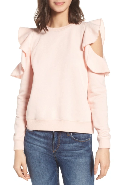 Rebecca Minkoff Gracie Crewneck Cold-shoulder Cotton Sweatshirt In Light Pink