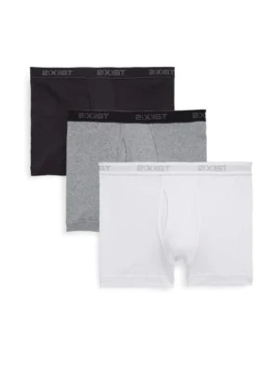 2(x)ist Cotton Elasticized Waist Boxers- Set Of 3 In White Black Grey